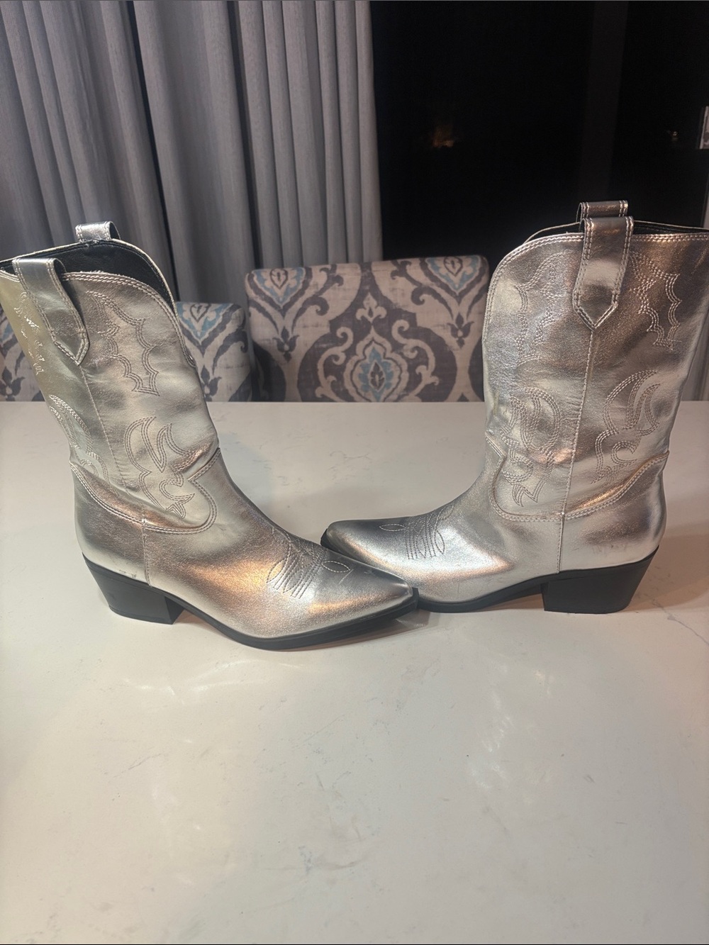 Indigo Metallic Silver Western Cowboy Boots